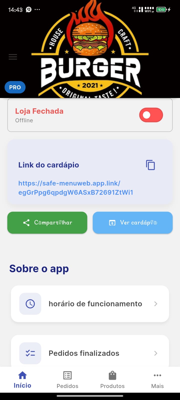 Tela inicial do aplicativo Safy Menu mostrando dashboard principal